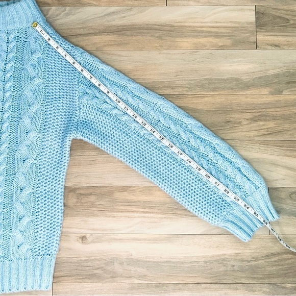 Military Hippie Baby  Blue Chunky Soft Off Shoulder Balloon Sleeve Sweater - Picture 3 of 7